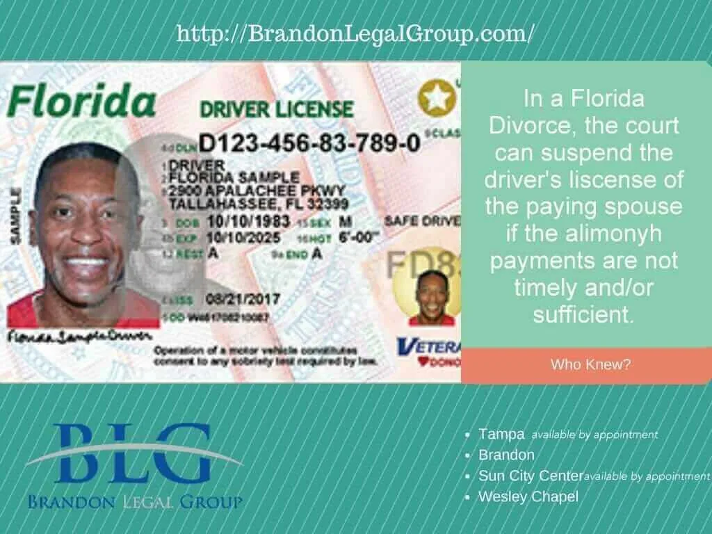 Driver's license suspension for non payment of alimony in Florida Brandon Legal Group 
