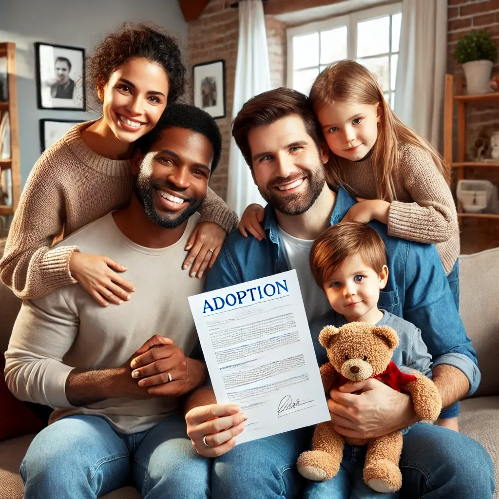 family celebrating stepchild adoption