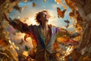 Illustration of transformation and emergence into a new identity after divorce.