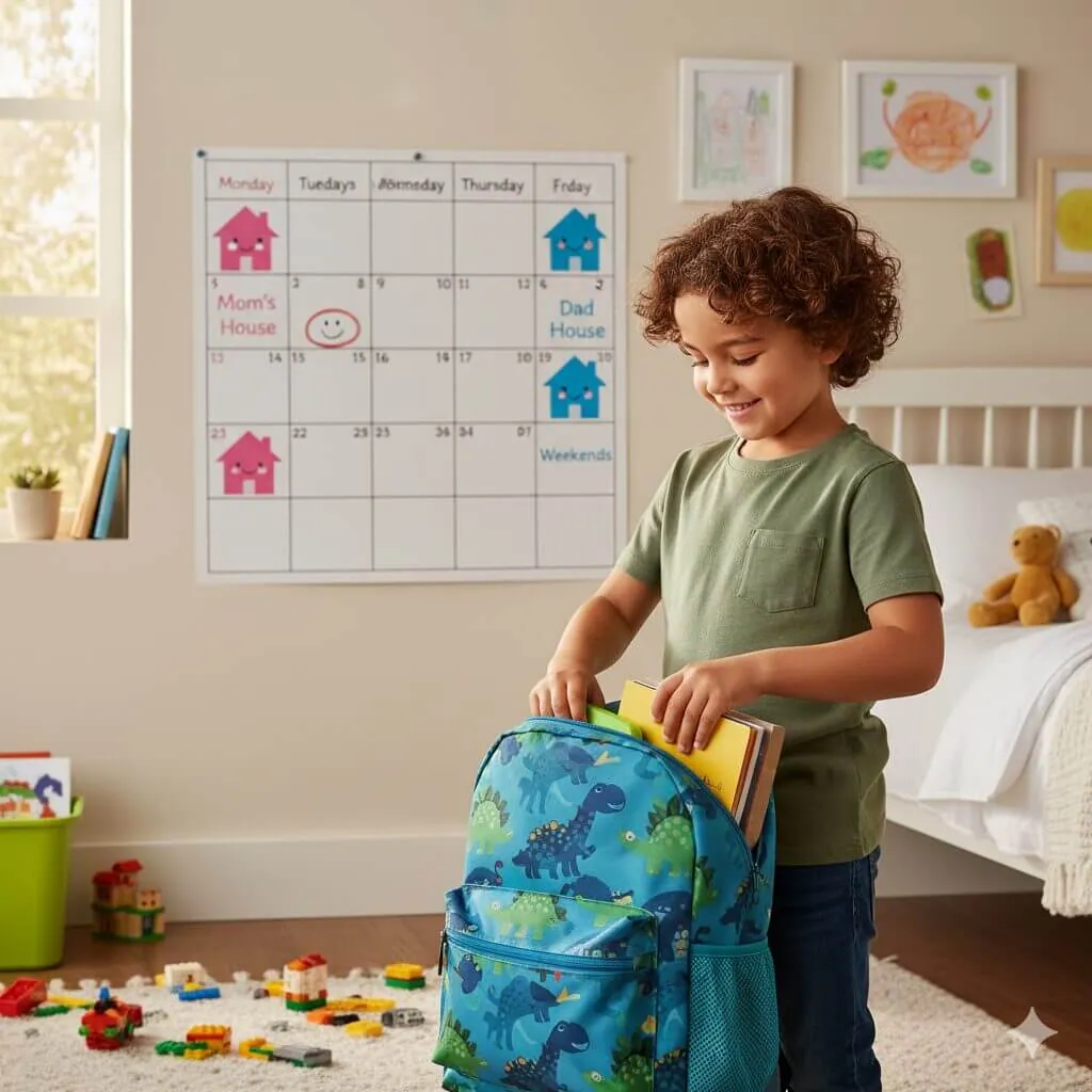 child following a stable physical custody schedule with a visual calendar
