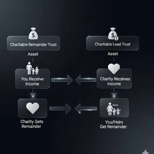 what is the difference between a Charitable Remainder Trust (CRT) and a Charitable Lead Trust (CLT)