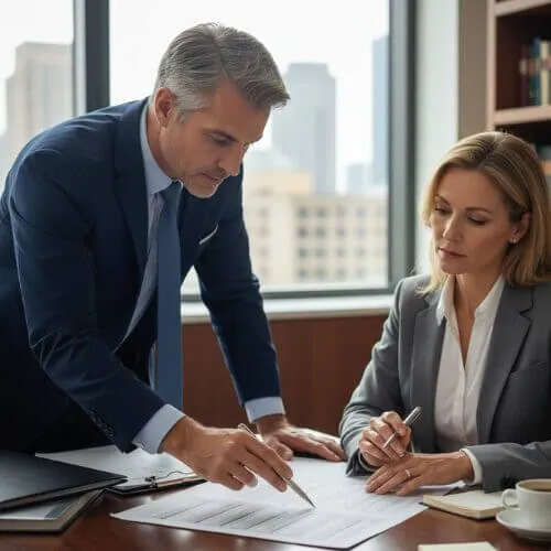 family law attorney analyzing financial data for child support calculation